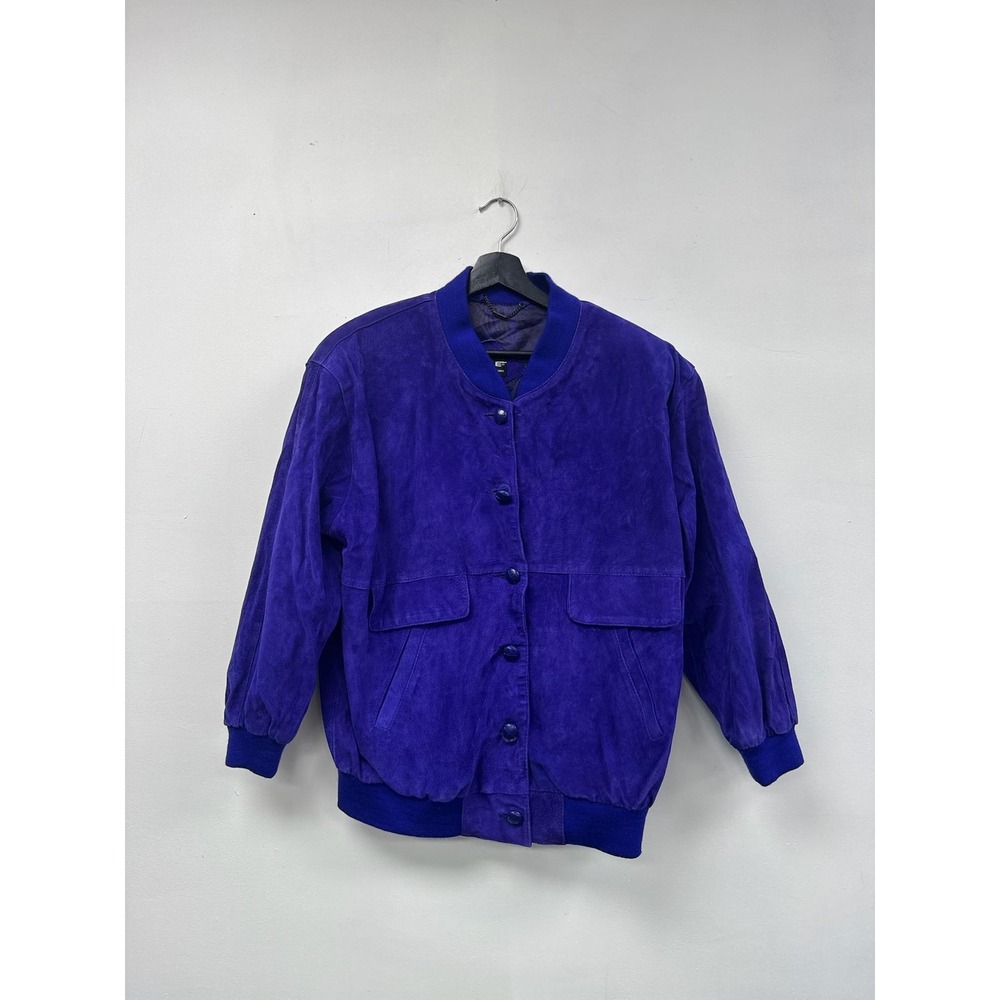 Pelle New York Milano Suede Bomber Jacket Mens Medium Purple Button Front‎ Lined